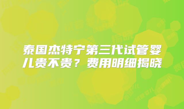 泰国杰特宁第三代试管婴儿贵不贵？费用明细揭晓