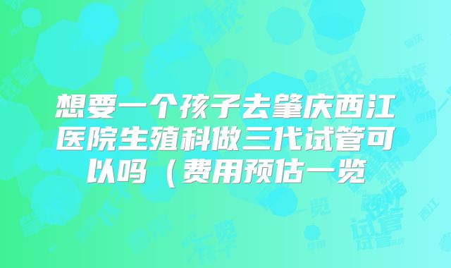 想要一个孩子去肇庆西江医院生殖科做三代试管可以吗(费用预估一览