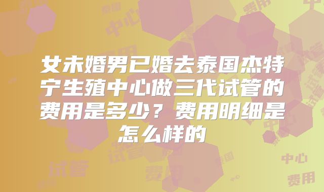 女未婚男已婚去泰国杰特宁生殖中心做三代试管的费用是多少？费用明细是怎么样的