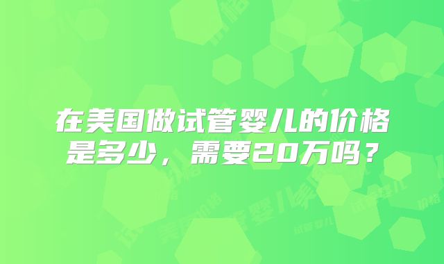 在美国做试管婴儿的价格是多少,需要20万吗?