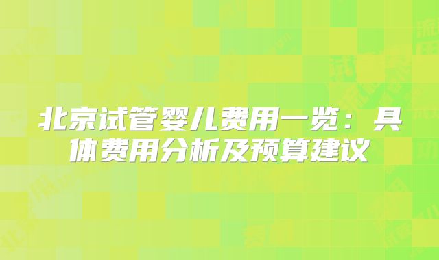 北京试管婴儿费用一览：具体费用分析及预算建议