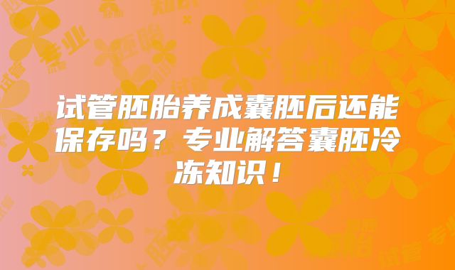 试管胚胎养成囊胚后还能保存吗?专业解答囊胚冷冻知识!