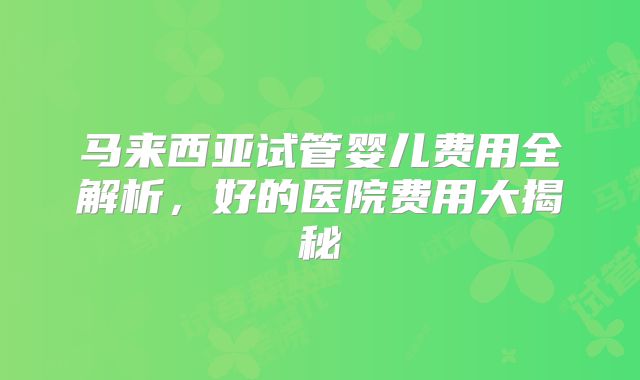 马来西亚试管婴儿费用全解析，好的医院费用大揭秘
