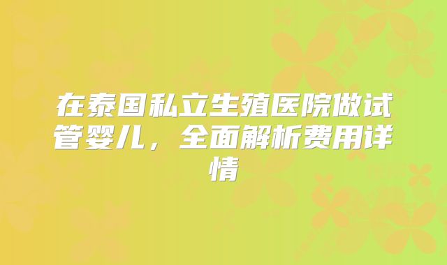 在泰国私立生殖医院做试管婴儿，全面解析费用详情