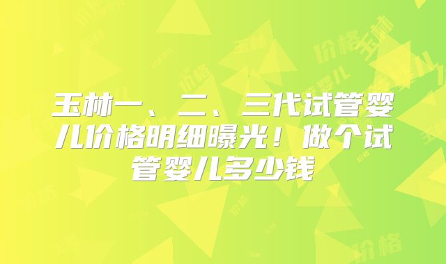 玉林一、二、三代试管婴儿价格明细曝光！做个试管婴儿多少钱