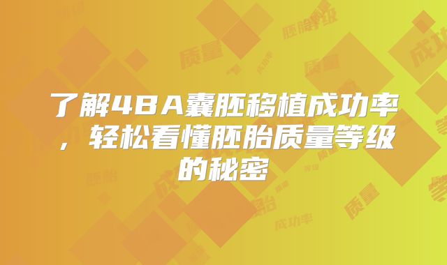 了解4BA囊胚移植成功率，轻松看懂胚胎质量等级的秘密