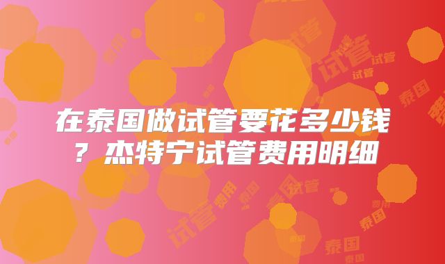 在泰国做试管要花多少钱？杰特宁试管费用明细