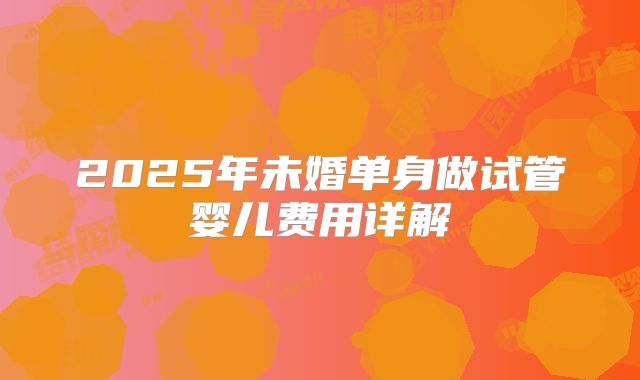 2025年未婚单身做试管婴儿费用详解