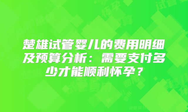 楚雄试管婴儿的费用明细及预算分析：需要支付多少才能顺利怀孕？