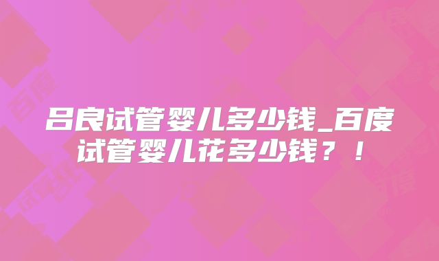 吕良试管婴儿多少钱_百度试管婴儿花多少钱？！