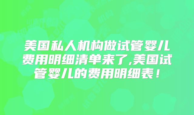 美国私人机构做试管婴儿费用明细清单来了,美国试管婴儿的费用明细表！