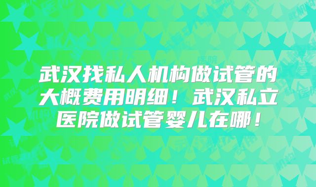 武汉找私人机构做试管的大概费用明细！武汉私立医院做试管婴儿在哪！