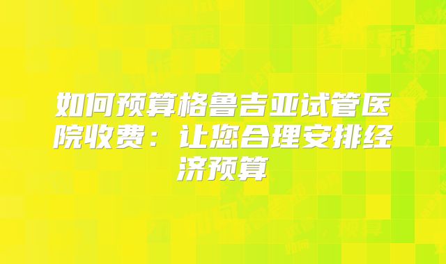 如何预算格鲁吉亚试管医院收费:让您合理安排经济预算