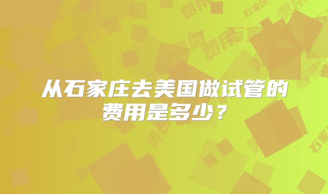 从石家庄去美国做试管的费用是多少？