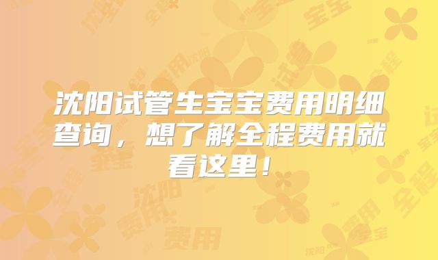沈阳试管生宝宝费用明细查询，想了解全程费用就看这里！