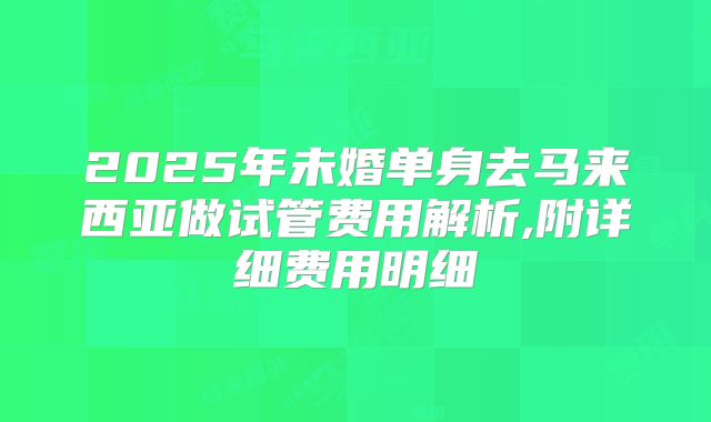 2025年未婚单身去马来西亚做试管费用解析,附详细费用明细