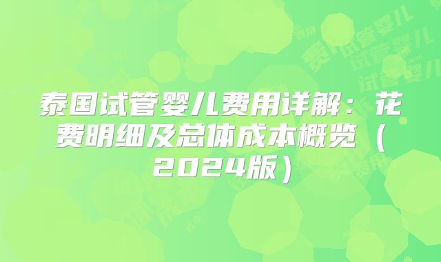泰国试管婴儿费用详解：花费明细及总体成本概览（2024版）