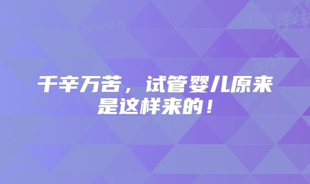 千辛万苦，试管婴儿原来是这样来的！