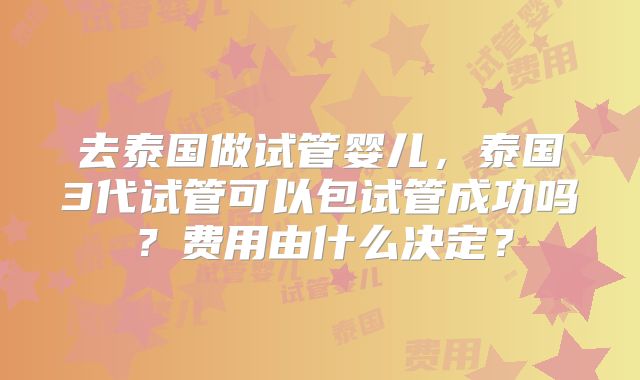 去泰国做试管婴儿，泰国3代试管可以包试管成功吗？费用由什么决定？