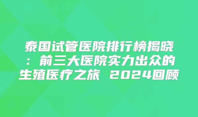 泰国试管医院排行榜揭晓：前三大医院实力出众的生殖医疗之旅 2024回顾
