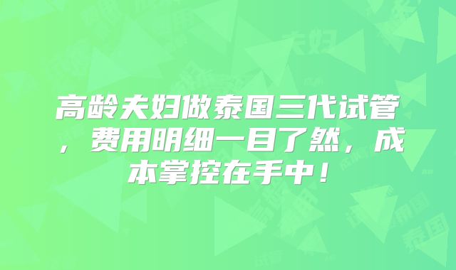 高龄夫妇做泰国三代试管，费用明细一目了然，成本掌控在手中！