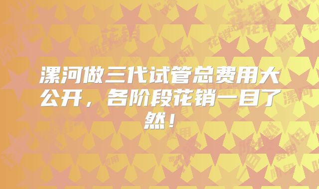 漯河做三代试管总费用大公开，各阶段花销一目了然！