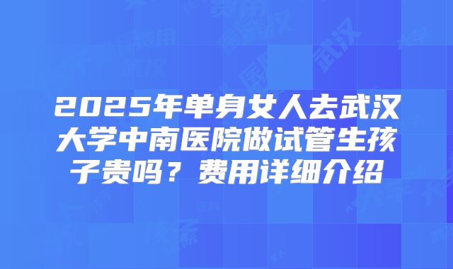2025年单身女人去武汉大学中南医院做试管生孩子贵吗？费用详细介绍