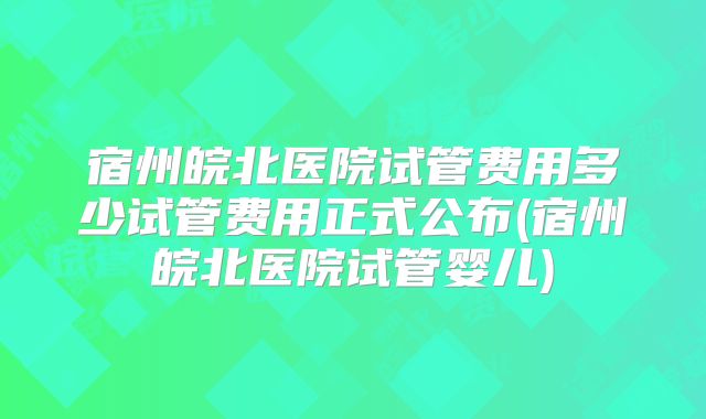 宿州皖北医院试管费用多少试管费用正式公布(宿州皖北医院试管婴儿)