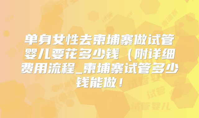 单身女性去柬埔寨做试管婴儿要花多少钱（附详细费用流程_柬埔寨试管多少钱能做！