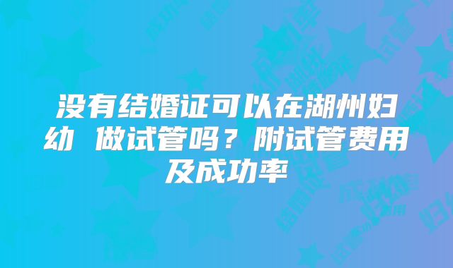 没有结婚证可以在湖州妇幼 做试管吗？附试管费用及成功率
