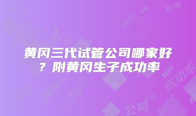 黄冈三代试管公司哪家好？附黄冈生子成功率