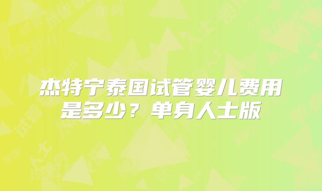 杰特宁泰国试管婴儿费用是多少？单身人士版
