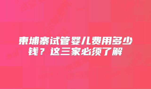 柬埔寨试管婴儿费用多少钱？这三家必须了解