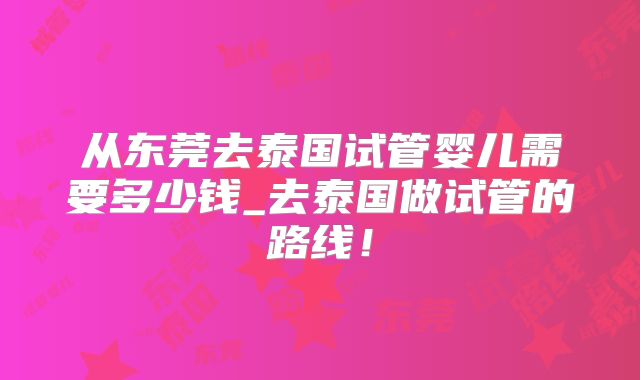 从东莞去泰国试管婴儿需要多少钱_去泰国做试管的路线！