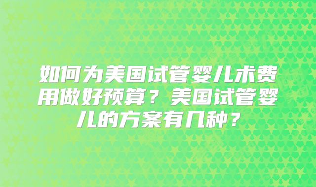 如何为美国试管婴儿术费用做好预算？美国试管婴儿的方案有几种？
