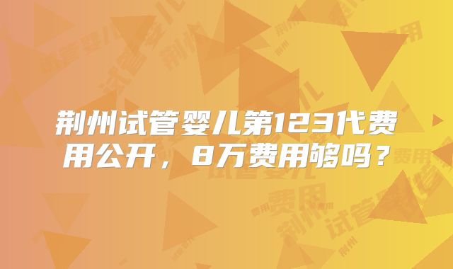 荆州试管婴儿第123代费用公开，8万费用够吗？