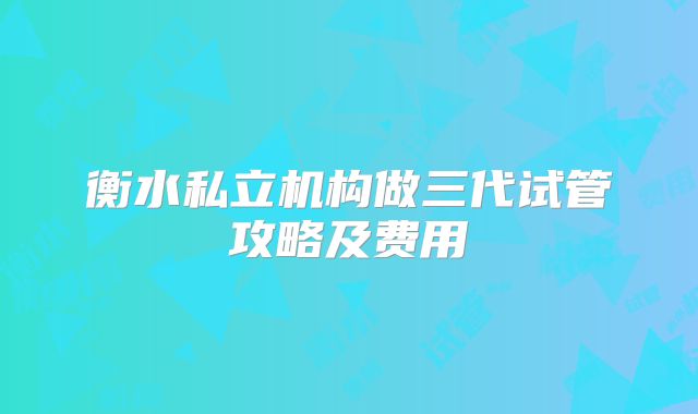 衡水私立机构做三代试管攻略及费用