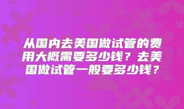 从国内去美国做试管的费用大概需要多少钱？去美国做试管一般要多少钱？