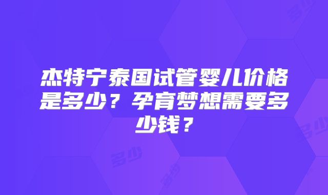 杰特宁泰国试管婴儿价格是多少？孕育梦想需要多少钱？