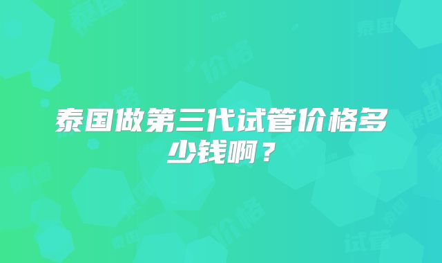 泰国做第三代试管价格多少钱啊?