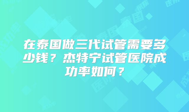 在泰国做三代试管需要多少钱？杰特宁试管医院成功率如何？
