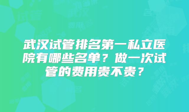 武汉试管排名第一私立医院有哪些名单？做一次试管的费用贵不贵？