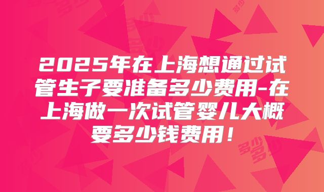 2025年在上海想通过试管生子要准备多少费用-在上海做一次试管婴儿大概要多少钱费用！