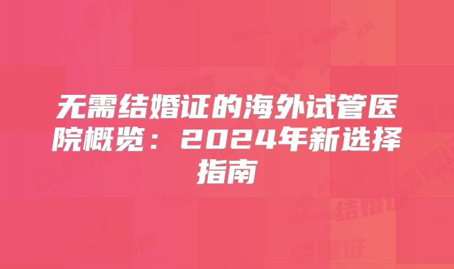 无需结婚证的海外试管医院概览：2024年新选择指南