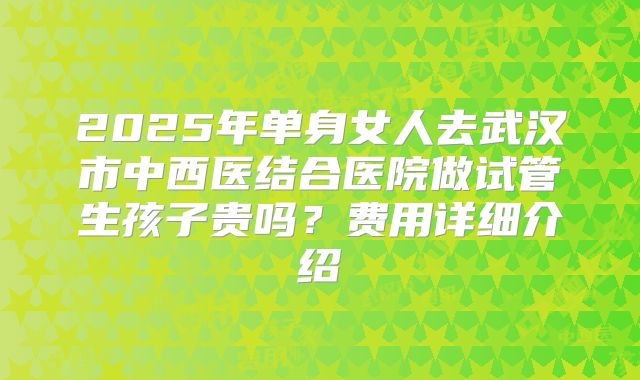2025年单身女人去武汉市中西医结合医院做试管生孩子贵吗？费用详细介绍