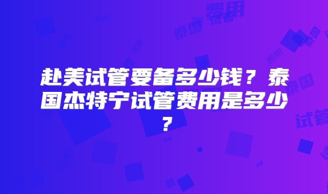 赴美试管要备多少钱？泰国杰特宁试管费用是多少？