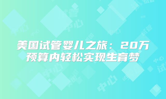 美国试管婴儿之旅:20万预算内轻松实现生育梦