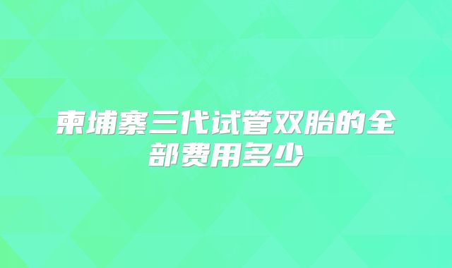 柬埔寨三代试管双胎的全部费用多少