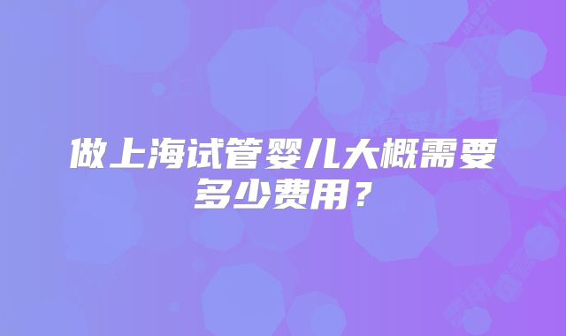 做上海试管婴儿大概需要多少费用？