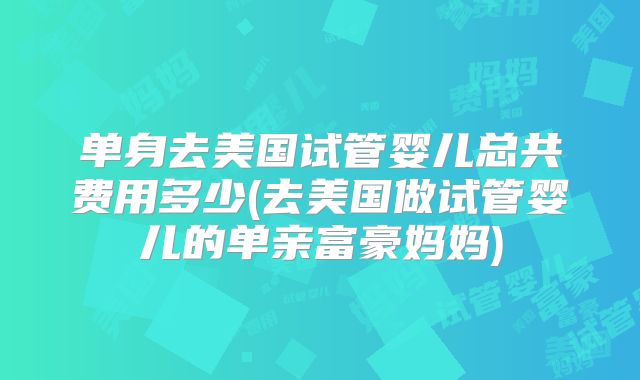 单身去美国试管婴儿总共费用多少(去美国做试管婴儿的单亲富豪妈妈)